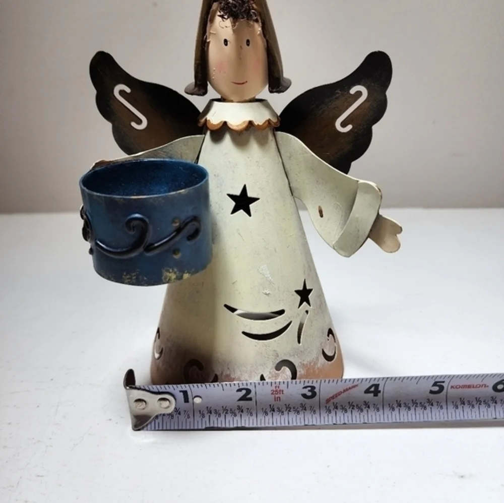 Metal Bobblehead Teallite Candle‎ Holder Santa And Angel Christmas Decorations